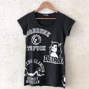 Vintage 90s Hysteric Glamour Multi Logo Black T-shirt Detroit Michigan Too Drunk